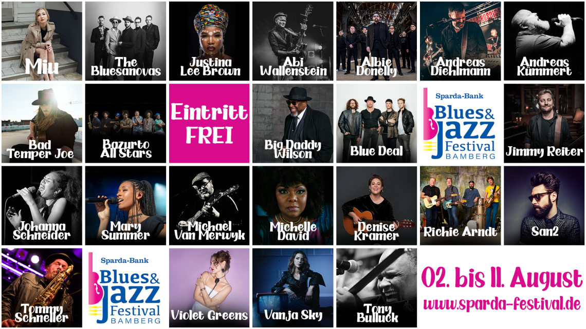 Best Of Blues und Jazz - Europas größtes eintrittsfreies Open-Air Blues- und
Jazzfestival startet am 2.8. in Bamberg, Quelle: Stadtmarketing Bamberg