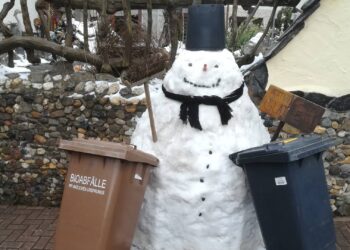 Mülltonnen mit Schneemann. Quelle: Landratsamt Bamberg