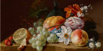 STILLLEBEN MIT FRÜCHTEN
UND BLUMEN -
Johann Amandus Winck (Wink)
(1748 Rottenburg am Neckar - 1817 München), Datiert 1807, signiert unten links Öl auf Holz,
Höhe: 20 cm, Breite: 32 cm Literatur: Horst Ludwig (Hg.):
Münchner Maler im 19. Jahrhundert, Bruckmanns Lexikon der Münchner Kunst,
Bd. 4, München 1983, S. 390-392, vgl. Nr. 580. Provenienz: Süddeutsche Privatsammlung. Quelle: Michael Aust