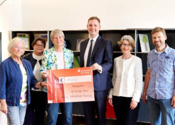 Frauenclub Bamberg spendet 1.000 Euro für soziale Projekte 12 Die Mitglieder des Internationalen Frauenclubs IWC
Bamberg e.V. übergaben eine Spende an Bürgermeister Jonas
Glüsenkamp und stellvertretenden Jugendamtsleiter Jürgen
Egetenmeir. Quelle: Stadt Bamberg, Sonja Seufferth