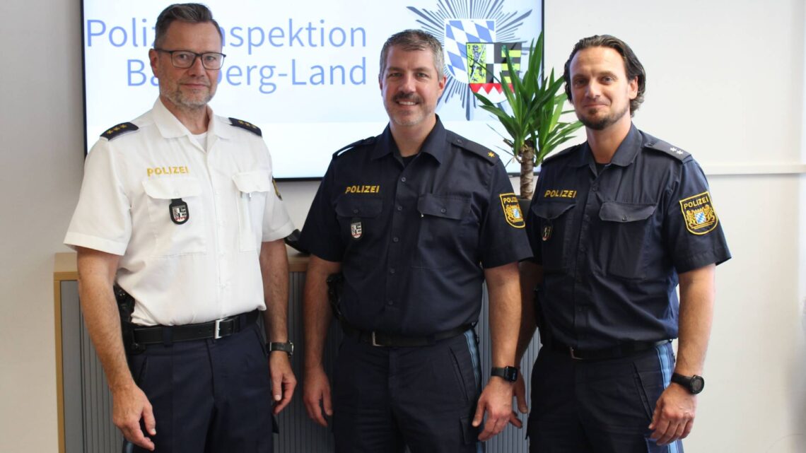 v. l. n. r.: Polizeidirektor Alexander Streng, Polizeirat Daniel Hartmann, Polizeioberkommissar Oliver Strickroth. Quelle: Polizeiinspektion Bamberg-Land