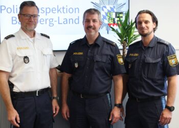 v. l. n. r.: Polizeidirektor Alexander Streng, Polizeirat Daniel Hartmann, Polizeioberkommissar Oliver Strickroth. Quelle: Polizeiinspektion Bamberg-Land
