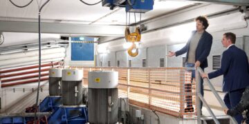 Unter dem markanten Gebäude produzieren Turbinen Strom
aus der Wasserkraft der Regnitz. Quelle: Stadt Bamberg, Sonja Seufferth