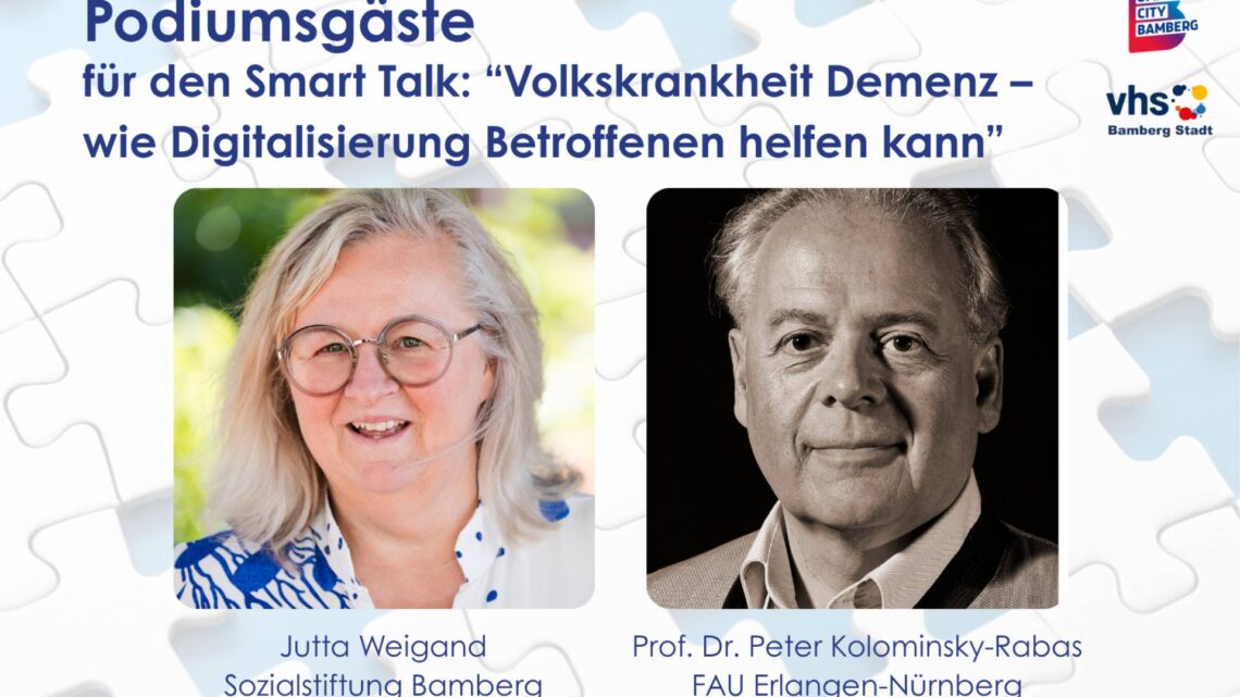 Podium des Smart Talks: Jutta Weigand und Prof. Dr.
Peter Kolominsky-Rabas. Quelle: Smart City Bamberg