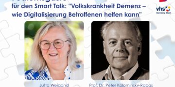 Podium des Smart Talks: Jutta Weigand und Prof. Dr.
Peter Kolominsky-Rabas. Quelle: Smart City Bamberg