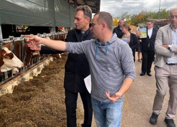 Bambergs Erzbischof Gössl im Dialog mit Landwirten 15 Erzbischof Herwig Gössl besuchte am 15.10.2025 den Bauernhof der Familie Böhmer in Medlitz/Rattelsdorf. Quelle: Erzbistum Bamberg - Pressestelle/Harry Luck