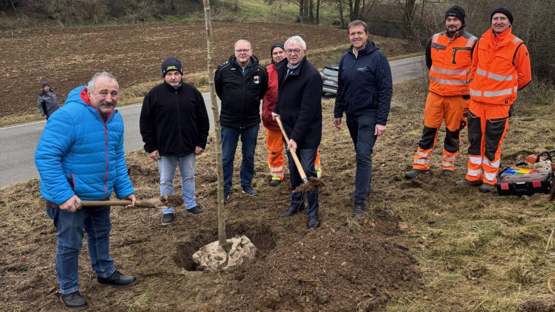 Bürgermeister Norbert Grasser (Königsfeld), Gemeinde- und Bauhofmitglieder, Landrat Johann Kalb, Markus Hammrich (Fachbereichsleitung Mobilität). Quelle: Landratsamt Bamberg/Schellakowsky-Weinsheimer