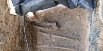 Sensationsfunde am Bamberger Rathaus 13 Menschliche Überreste weisen darauf hin, dass sich am heutigen
Maximiliansplatz einst ein Friedhof befunden hat. Foto: Stadt
Bamberg, Dr. Stefan Pfaffenberger