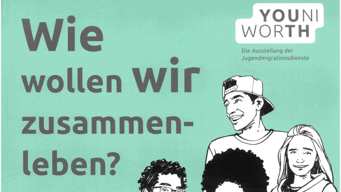 Flyer der Ausstellung 'YOUNIWORTH'. Quelle: Julia Mari, Jugendmigrationsdienst SkF Bamberg