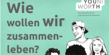 „Wie wollen wir zusammenleben?“: Interaktive Ausstellung in Bamberg 13 Flyer der Ausstellung 'YOUNIWORTH'. Quelle: Julia Mari, Jugendmigrationsdienst SkF Bamberg