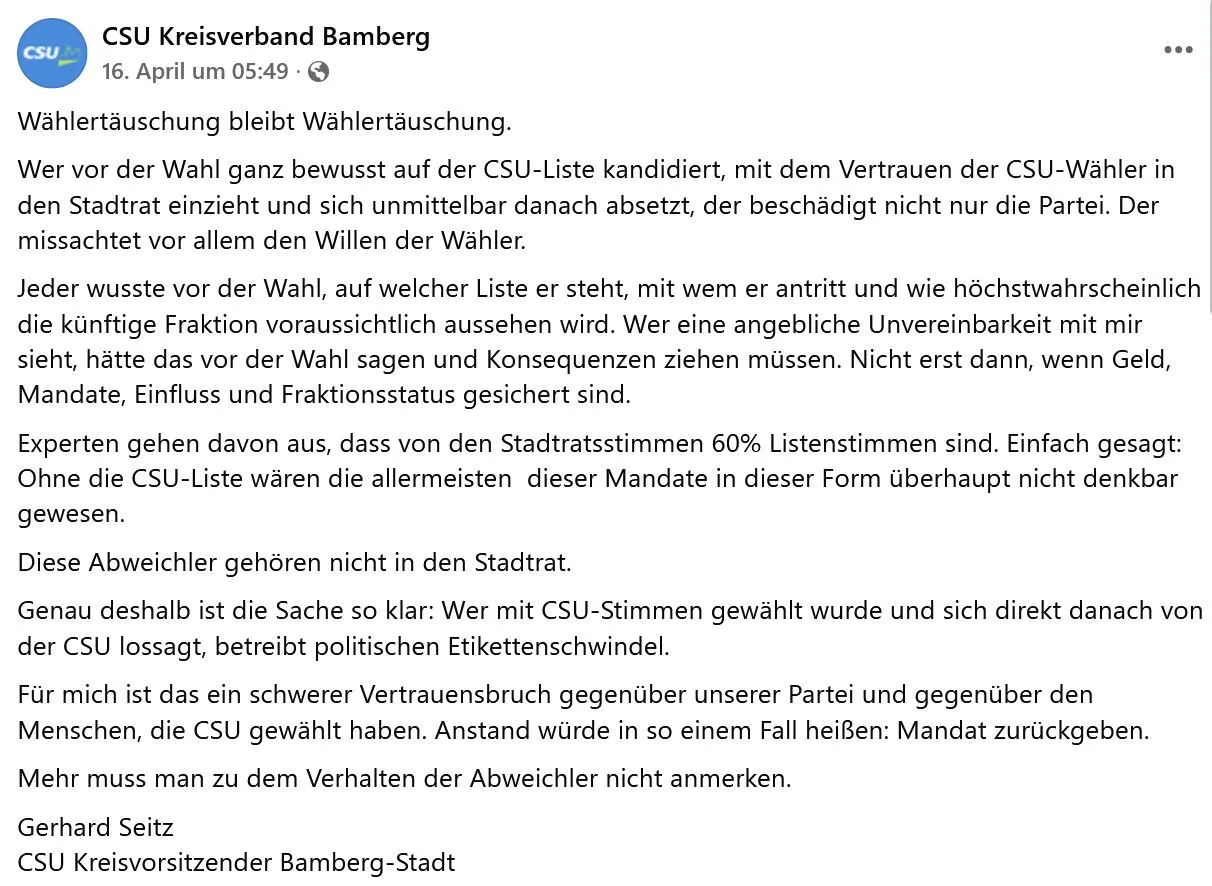 CSU Bamberg: Trotz wachsender Kritik verschärft Seitz den Konflikt weiter 12 screenshot-seitz-22-04-2026