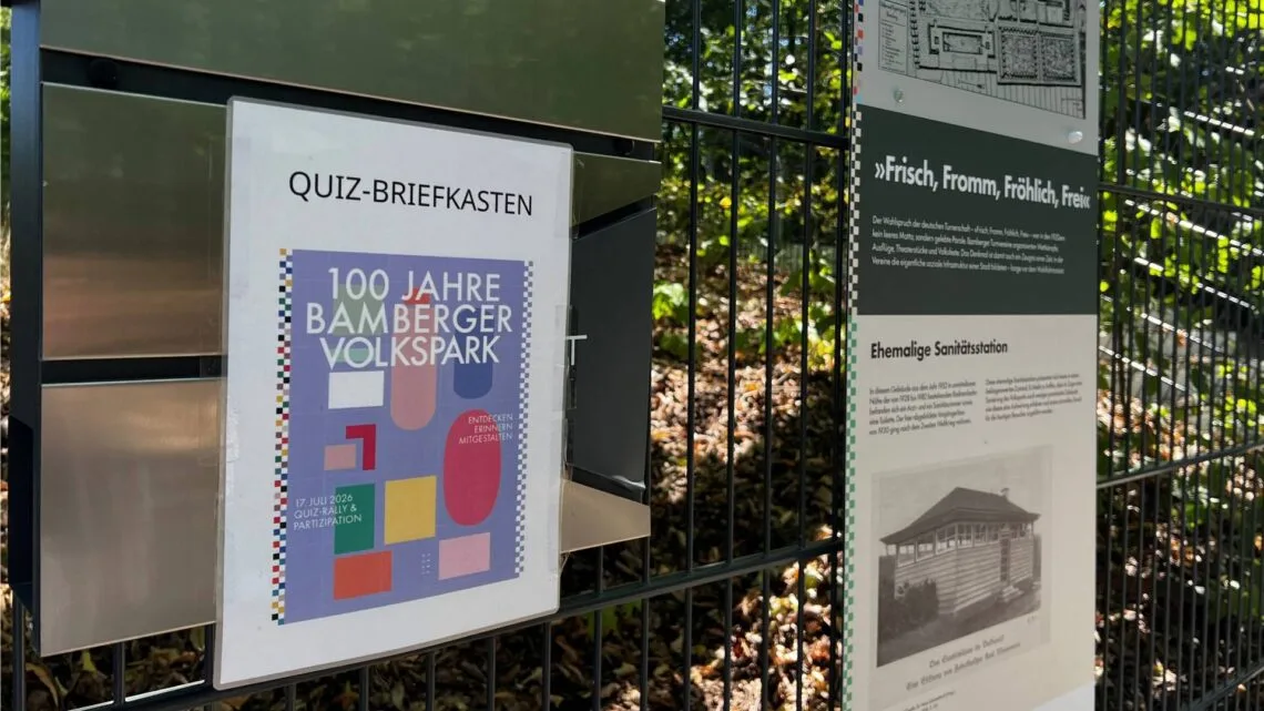 Der „Quizbriefkasten“ im Volkspark bleibt noch bis
Ende August geöffnet. Quelle: Baureferat Stadt Bamberg
