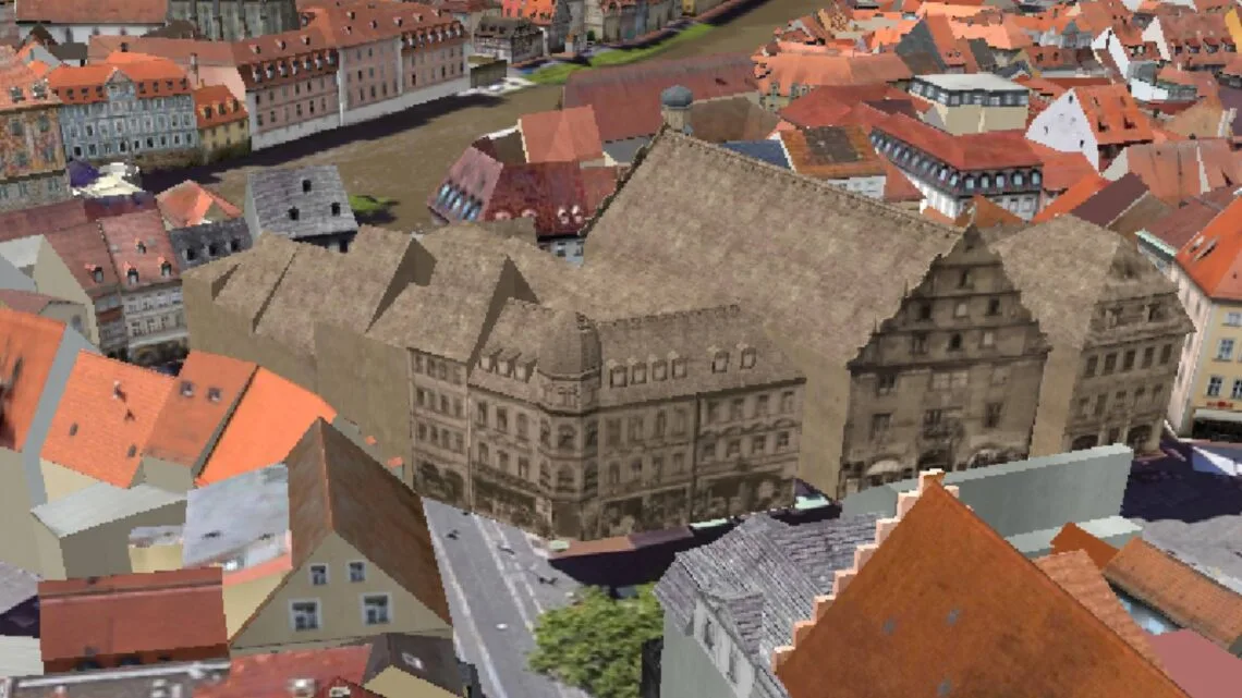 Geschichtsvermittlung mit dem Digitalen Zwilling –
der Bereich Obstmarkt im Wandel der Zeit. Quelle: Smart City Bamberg