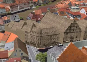 Bambergs digitaler Zwilling wird erlebbar 15 Geschichtsvermittlung mit dem Digitalen Zwilling –
der Bereich Obstmarkt im Wandel der Zeit. Quelle: Smart City Bamberg